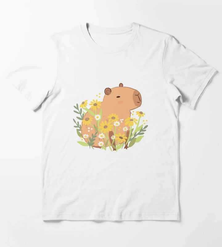 Capybara with daisy flowers T-Shirt White