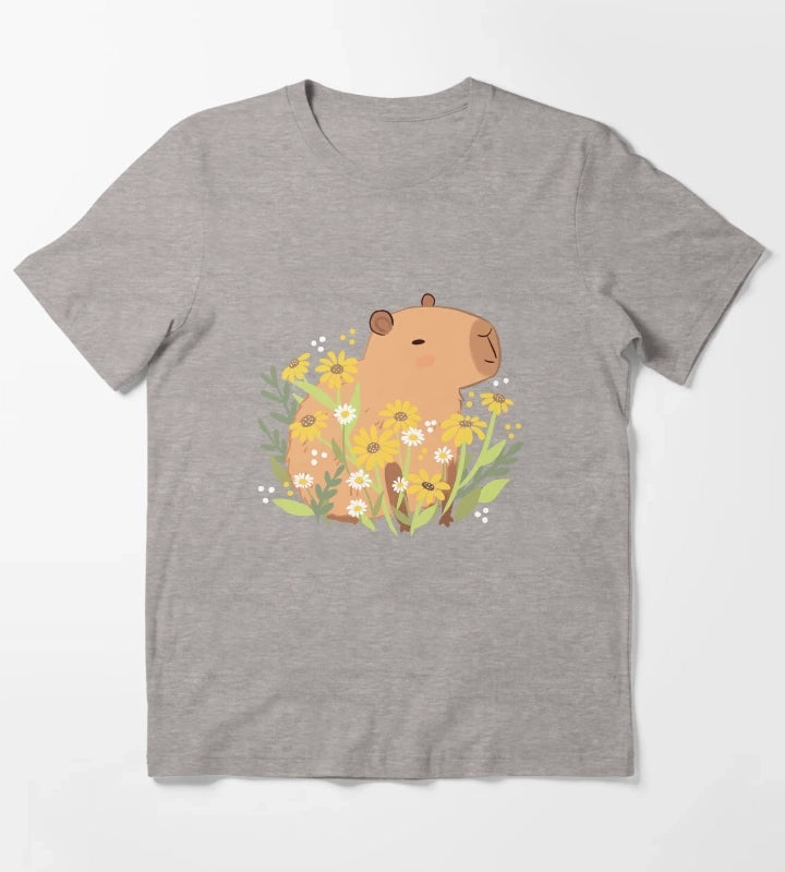 Capybara with daisy flowers T-Shirt Heather Grey