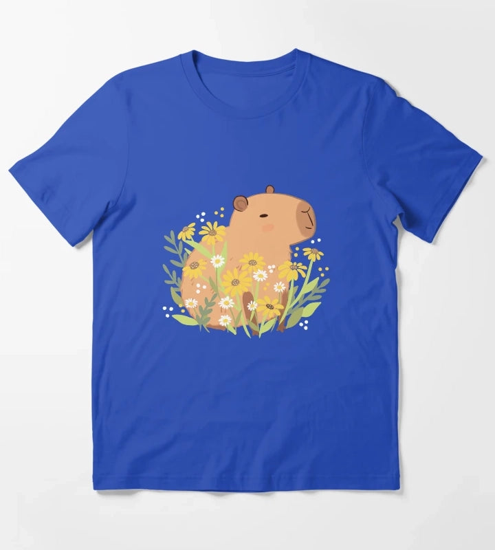Capybara with daisy flowers T-Shirt Blue