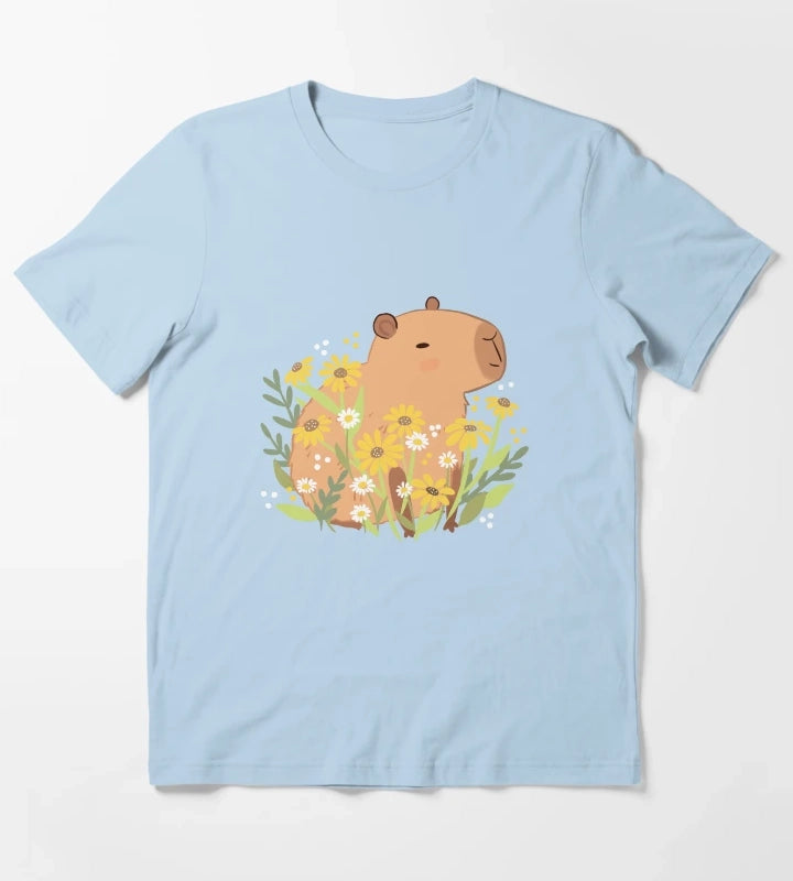 Capybara with daisy flowers T-Shirt Sky Blue