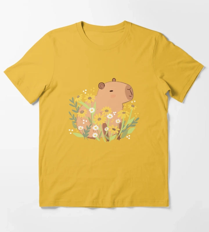 Capybara with daisy flowers T-Shirt Yellow