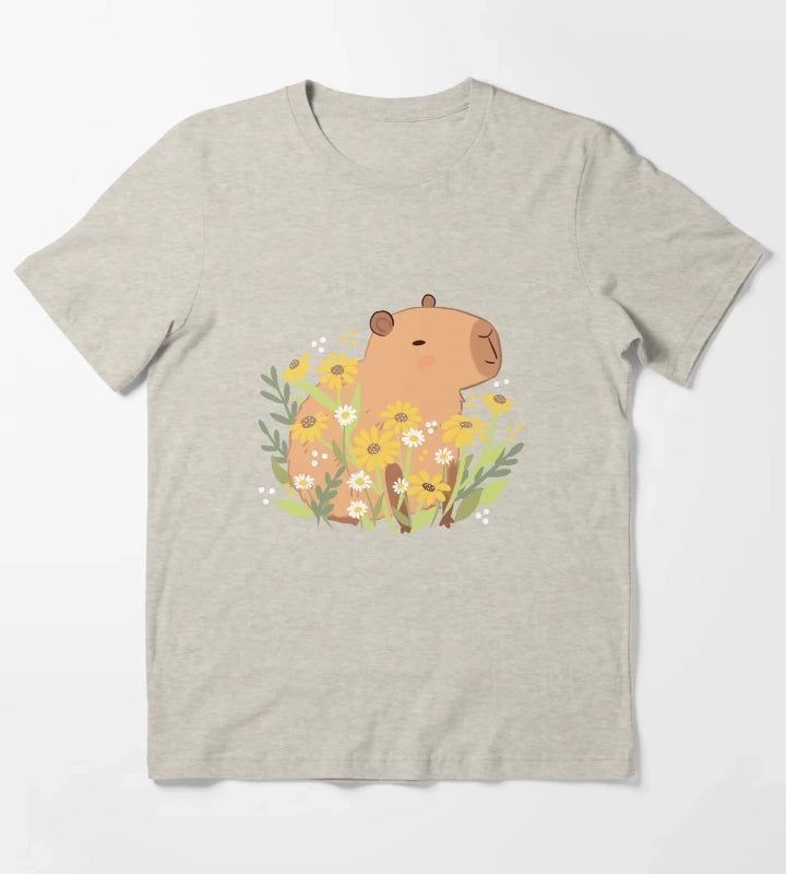 Capybara with daisy flowers T-Shirt Cream