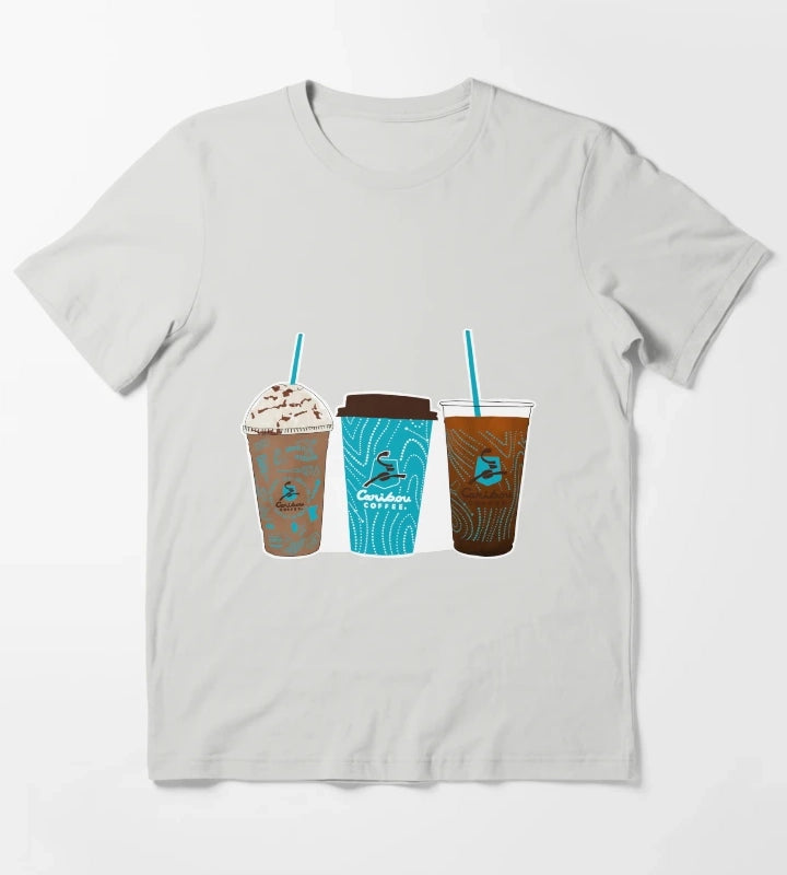 Caribou Coffee Cups T-Shirt Light Grey