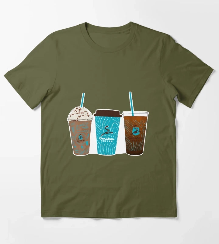 Caribou Coffee Cups T-Shirt Olive Green