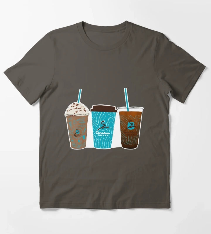 Caribou Coffee Cups T-Shirt Dark Grey