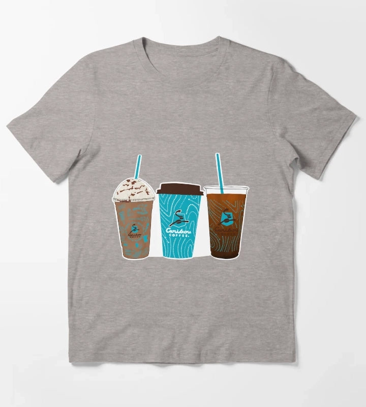 Caribou Coffee Cups T-Shirt Heather Grey