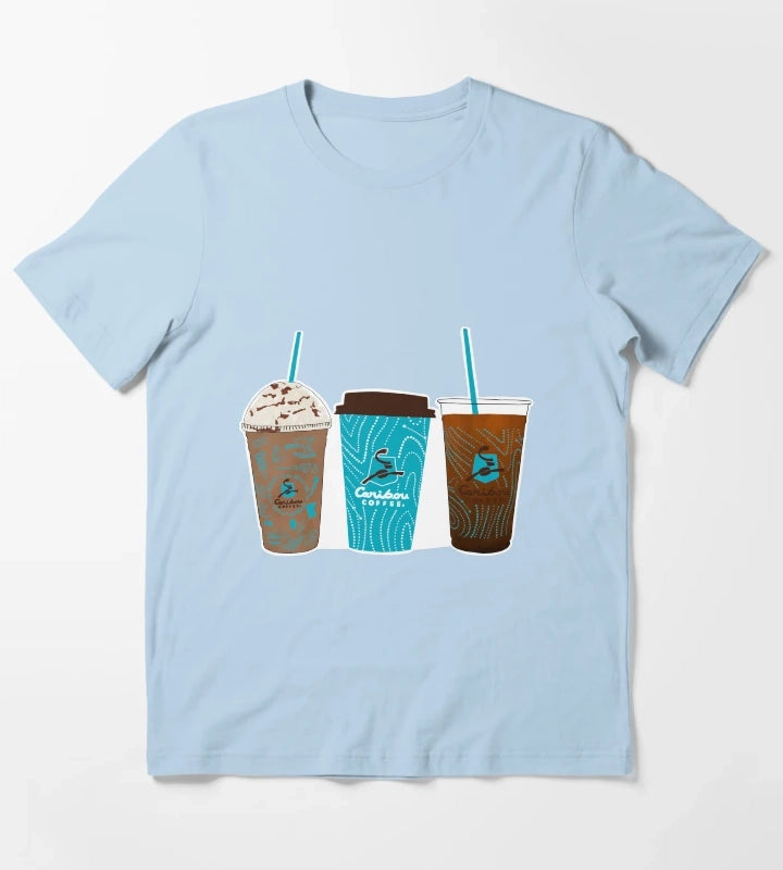 Caribou Coffee Cups T-Shirt Sky Blue