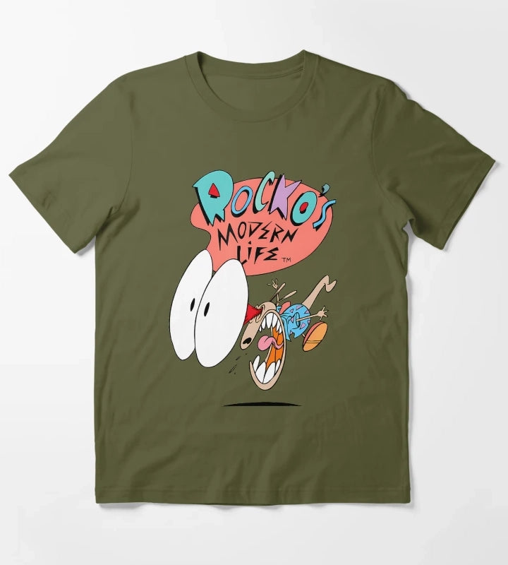 Cartoon Character Shocked Expression T-Shirt Olive Green