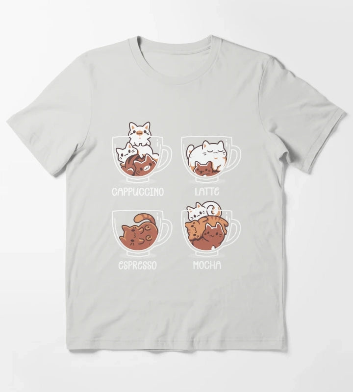 Cat Coffee Guide Cute Kittens T-Shirt Light Grey