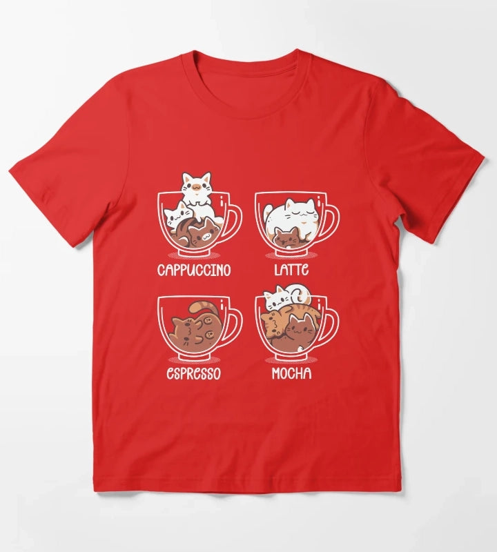 Cat Coffee Guide Cute Kittens T-Shirt Red