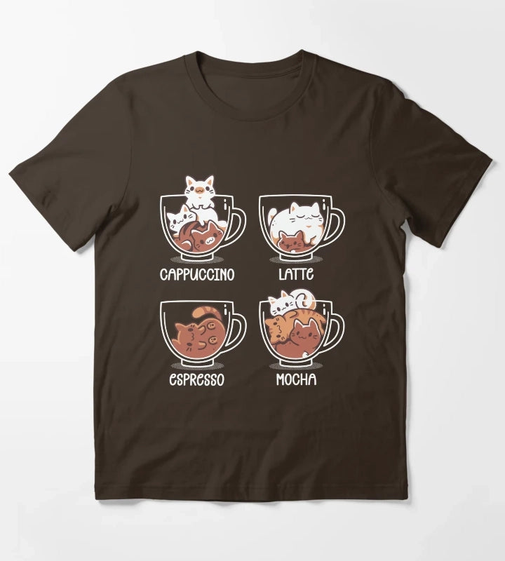 Cat Coffee Guide Cute Kittens T-Shirt Brown