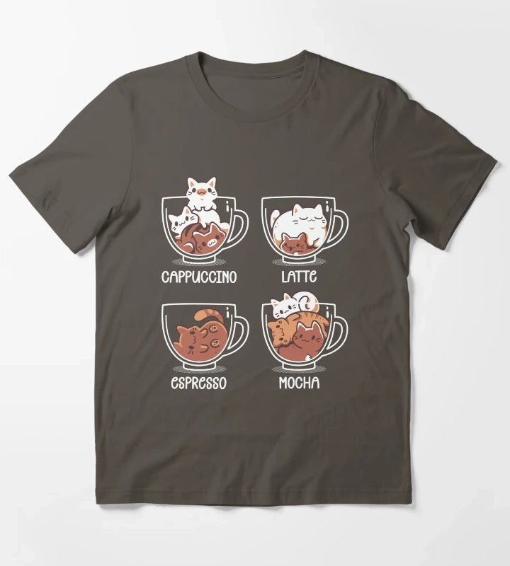 Cat Coffee Guide Cute Kittens T-Shirt Dark Grey