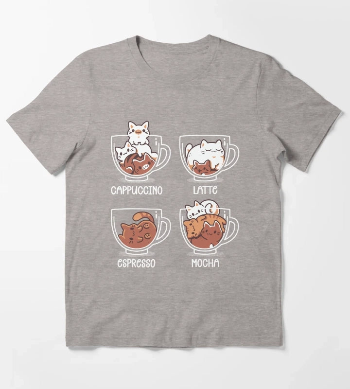 Cat Coffee Guide Cute Kittens T-Shirt Heather Grey