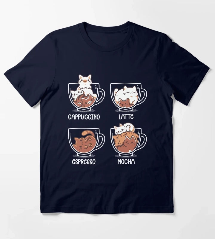 Cat Coffee Guide Cute Kittens T-Shirt Navy