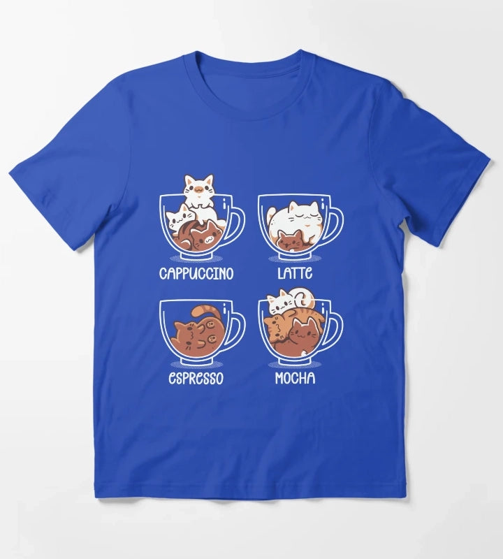 Cat Coffee Guide Cute Kittens T-Shirt Blue