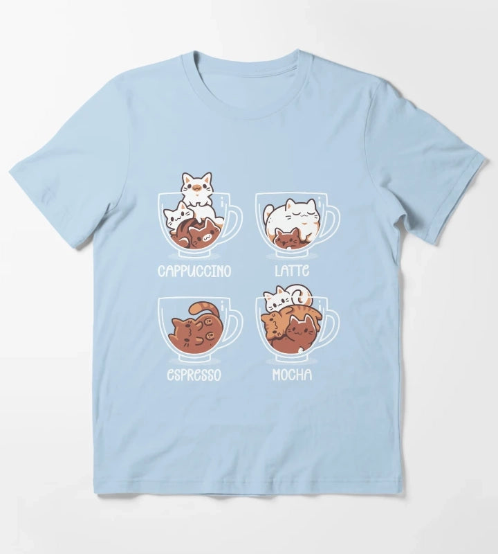 Cat Coffee Guide Cute Kittens T-Shirt Sky Blue