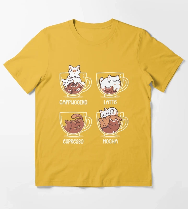 Cat Coffee Guide Cute Kittens T-Shirt Yellow