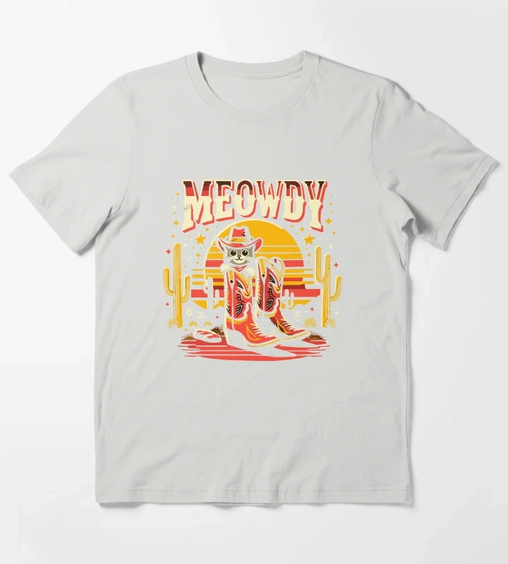 Cat Cowboy Cowgirl Country Western Meowdy Funny Cat T-Shirt Light Grey