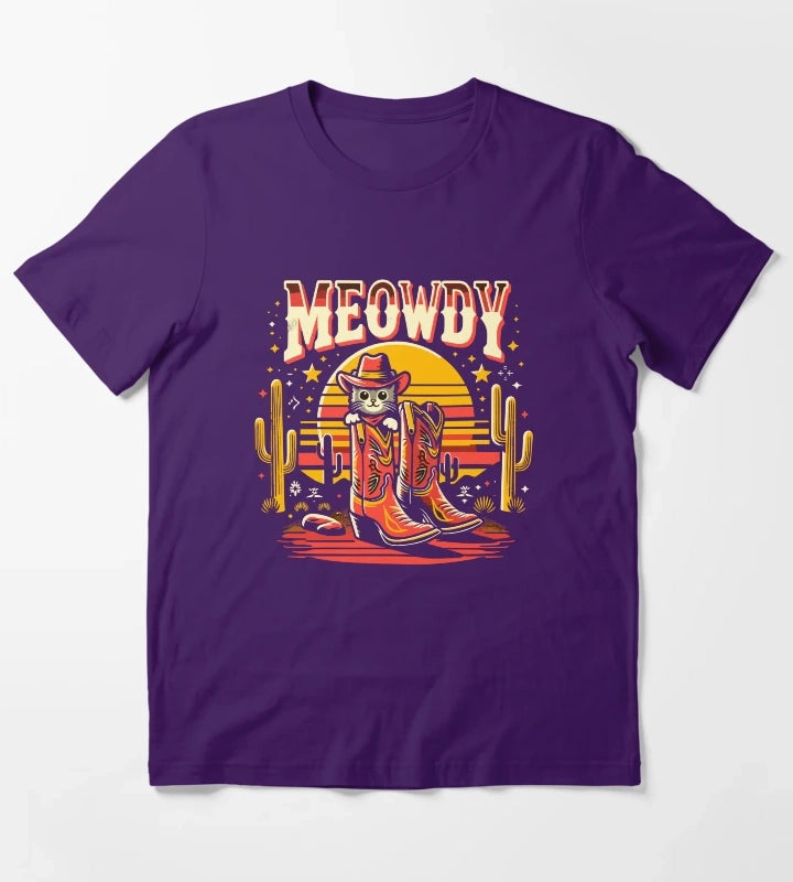 Cat Cowboy Cowgirl Country Western Meowdy Funny Cat T-Shirt Purple