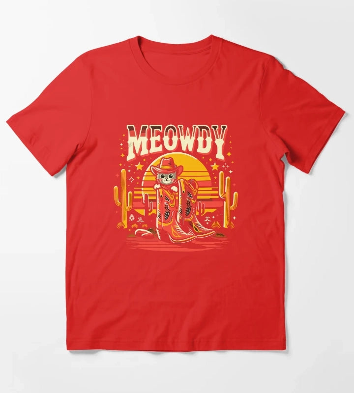 Cat Cowboy Cowgirl Country Western Meowdy Funny Cat T-Shirt Red