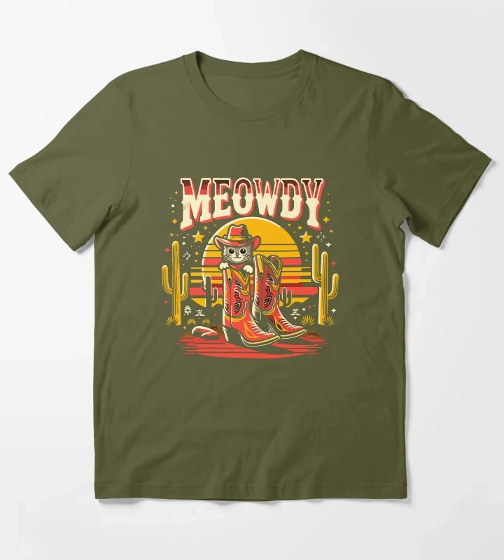 Cat Cowboy Cowgirl Country Western Meowdy Funny Cat T-Shirt Olive Green