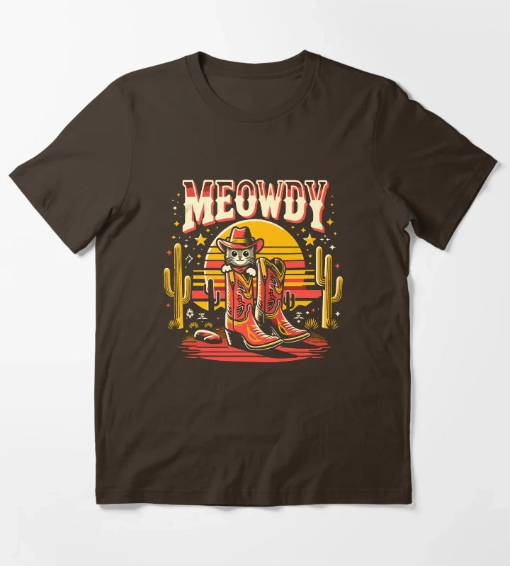 Cat Cowboy Cowgirl Country Western Meowdy Funny Cat T-Shirt Brown