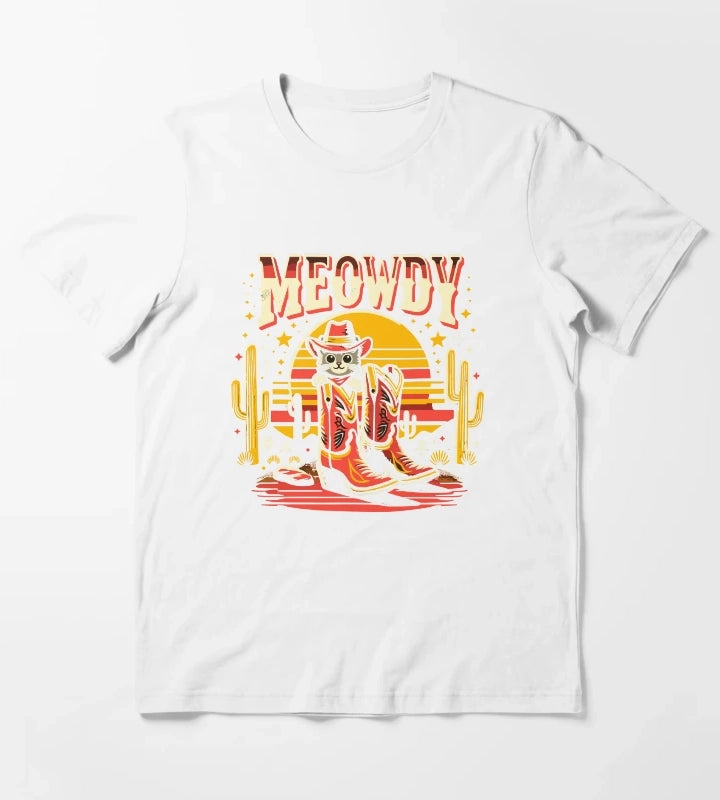 Cat Cowboy Cowgirl Country Western Meowdy Funny Cat T-Shirt White