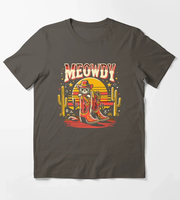 Cat Cowboy Cowgirl Country Western Meowdy Funny Cat T-Shirt Dark Grey