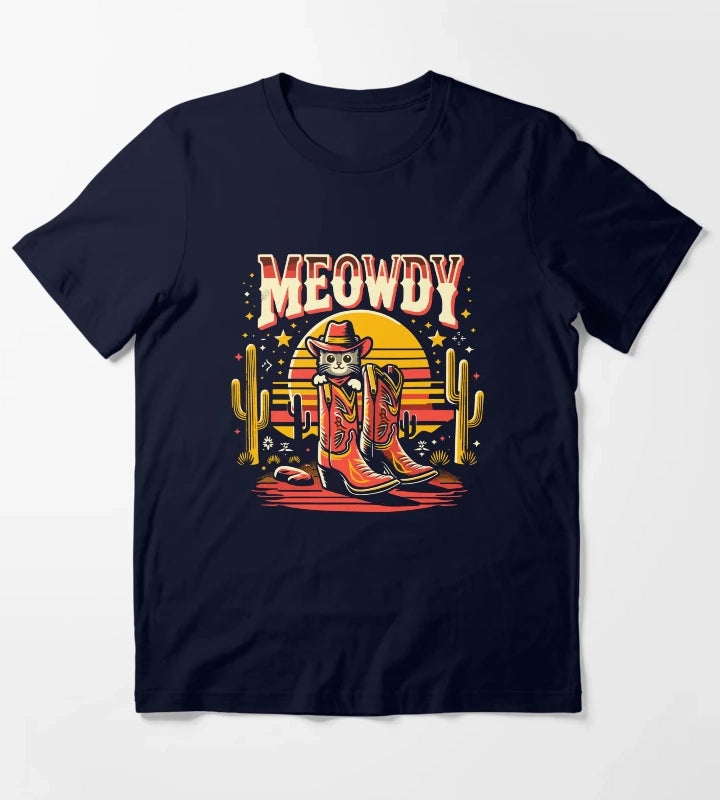 Cat Cowboy Cowgirl Country Western Meowdy Funny Cat T-Shirt Navy