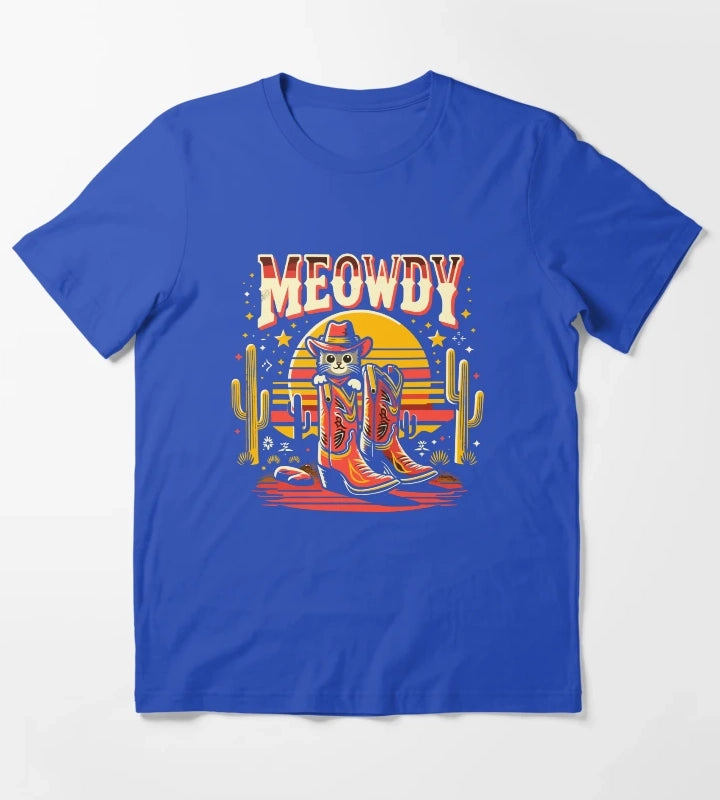 Cat Cowboy Cowgirl Country Western Meowdy Funny Cat T-Shirt Blue