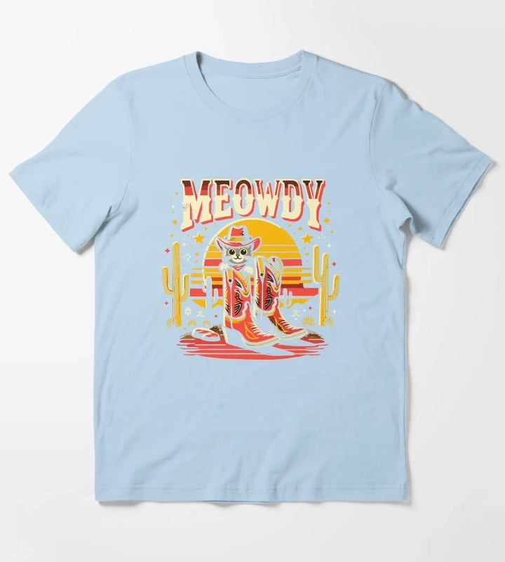 Cat Cowboy Cowgirl Country Western Meowdy Funny Cat T-Shirt Sky Blue
