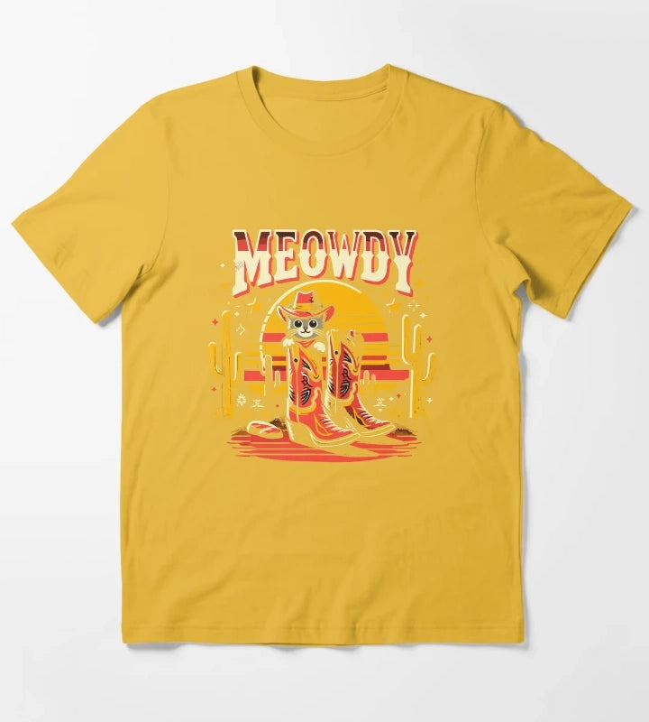 Cat Cowboy Cowgirl Country Western Meowdy Funny Cat T-Shirt Yellow