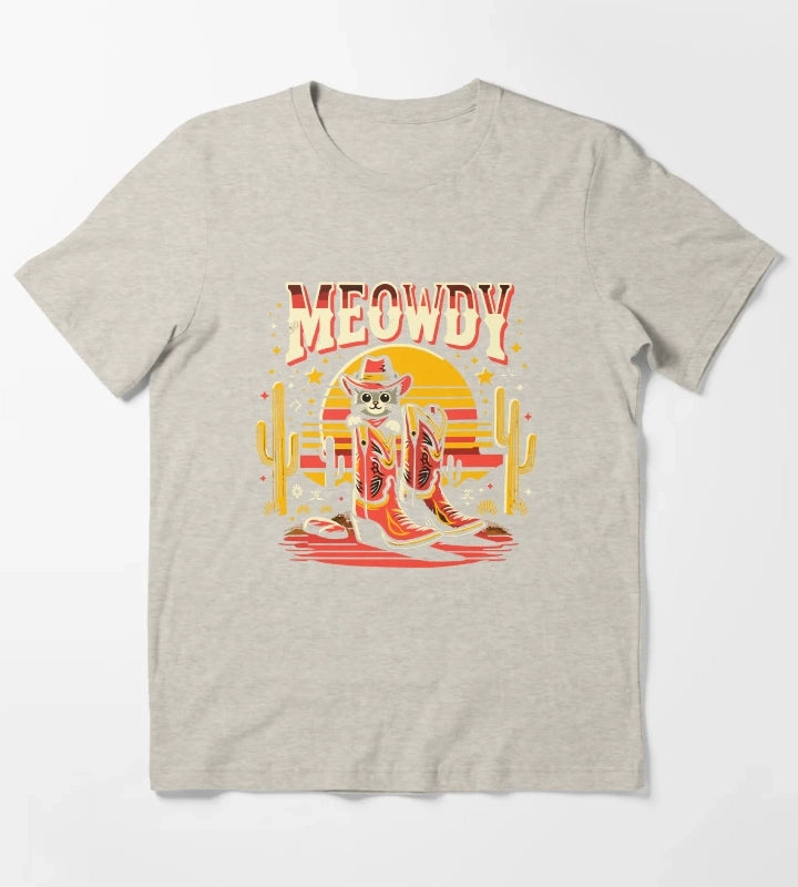 Cat Cowboy Cowgirl Country Western Meowdy Funny Cat T-Shirt Cream