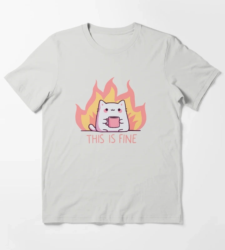 Cat This Is Fine T-Shirt Light Grey