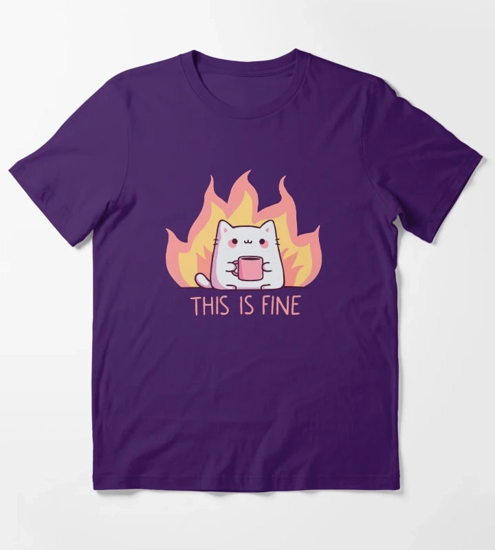 Cat This Is Fine T-Shirt Purple