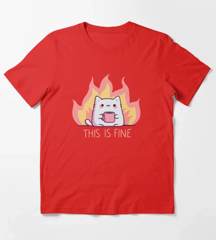 Cat This Is Fine T-Shirt Red