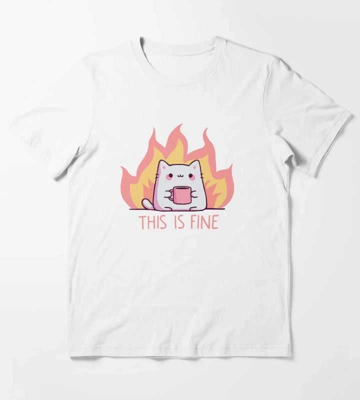 Cat This Is Fine T-Shirt White