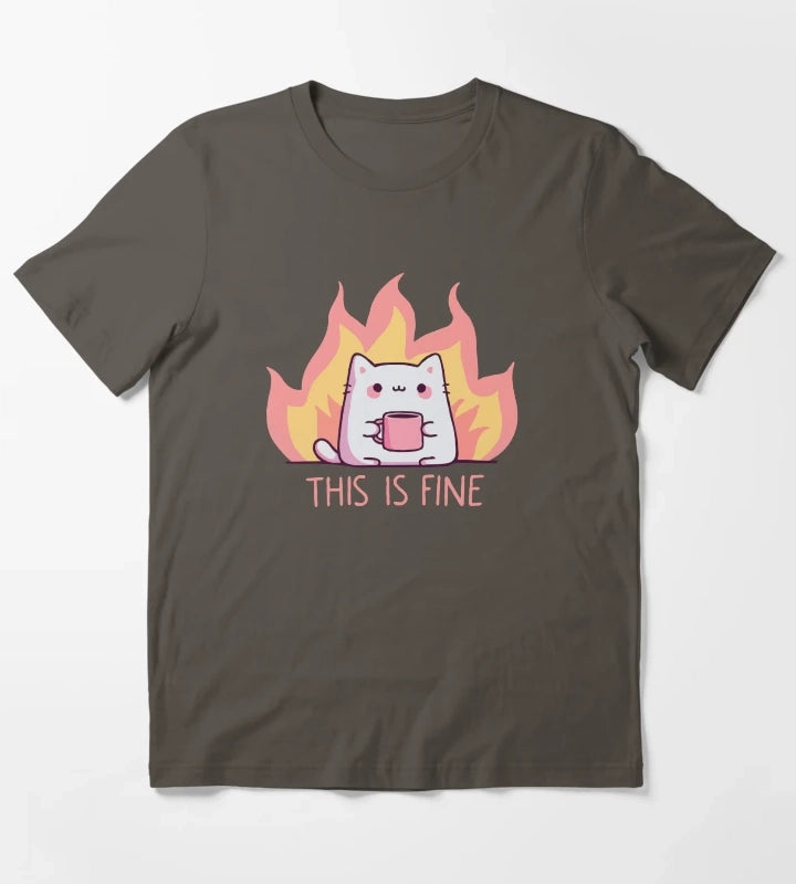 Cat This Is Fine T-Shirt Dark Grey
