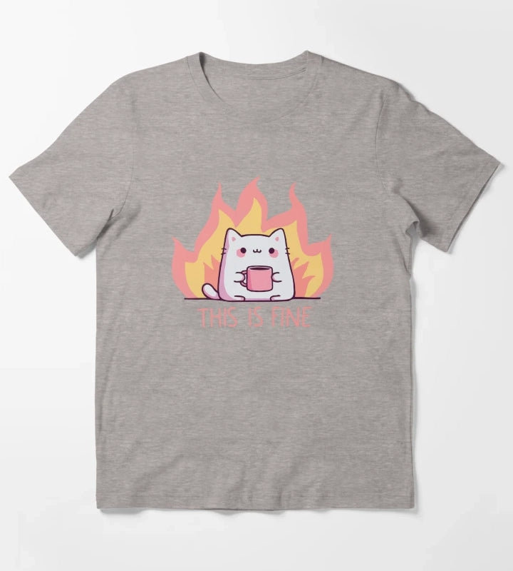 Cat This Is Fine T-Shirt Heather Grey