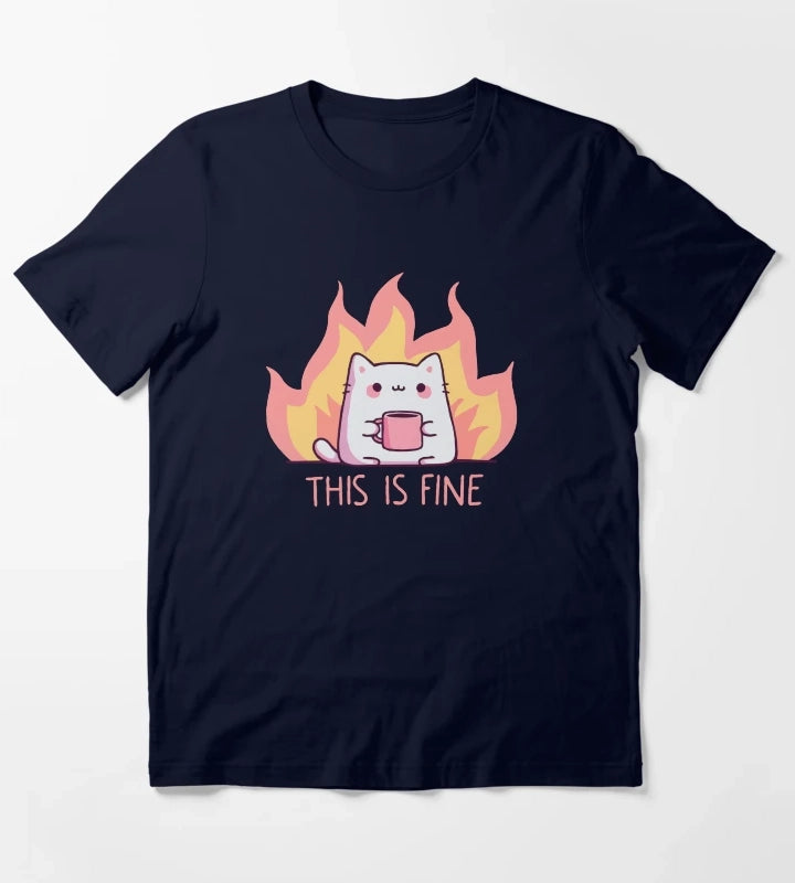Cat This Is Fine T-Shirt Navy