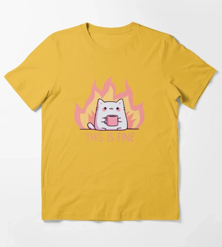 Cat This Is Fine T-Shirt Yellow