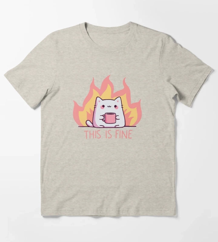 Cat This Is Fine T-Shirt Cream
