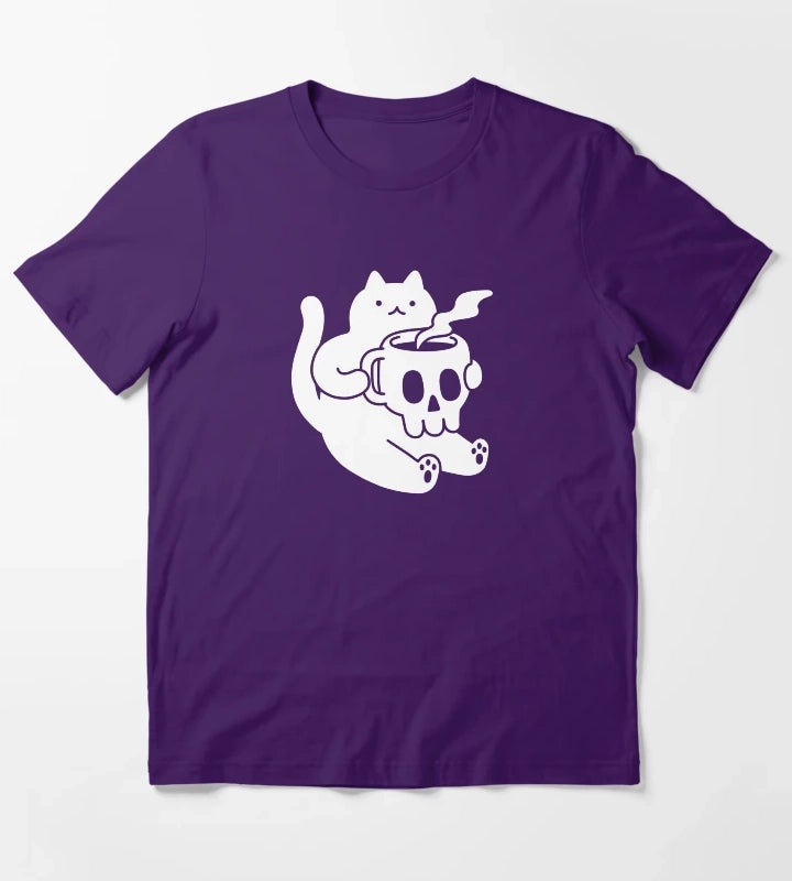 Cat and Skull Mug T-Shirt Purple