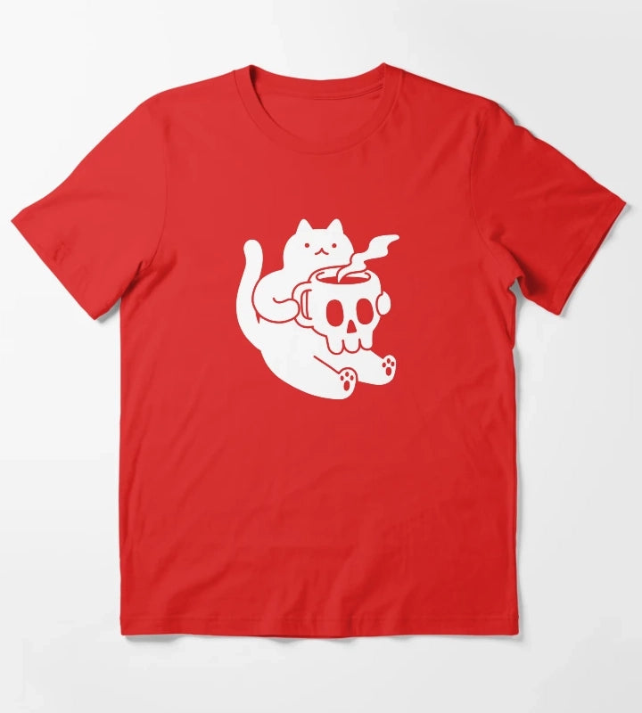 Cat and Skull Mug T-Shirt Red