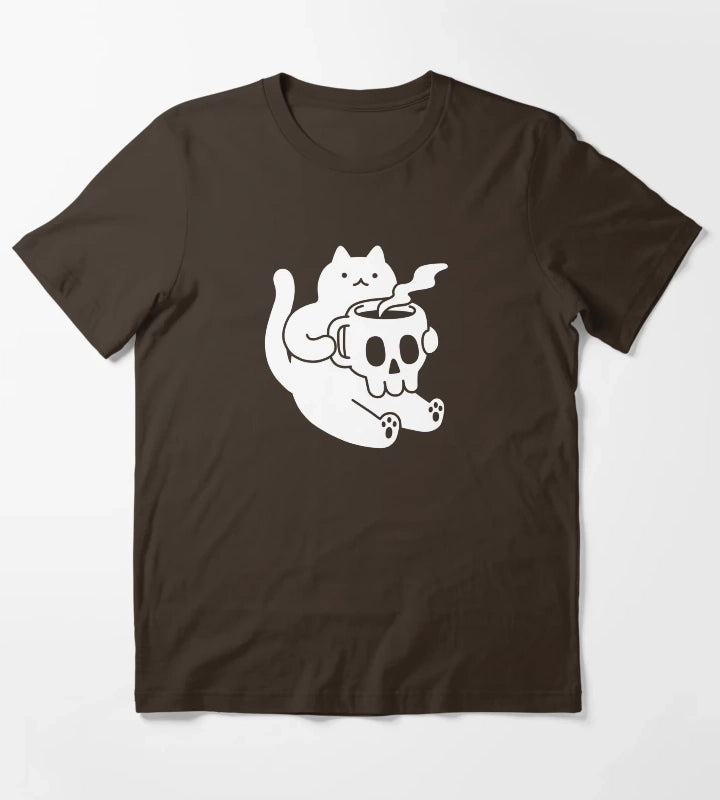 Cat and Skull Mug T-Shirt Brown