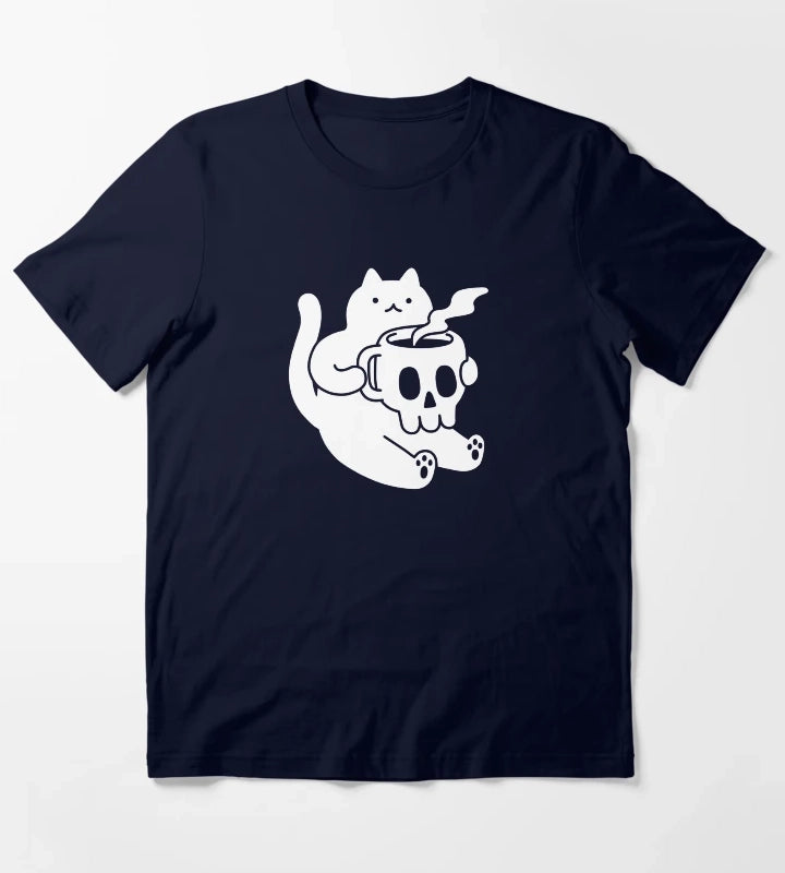 Cat and Skull Mug T-Shirt Navy