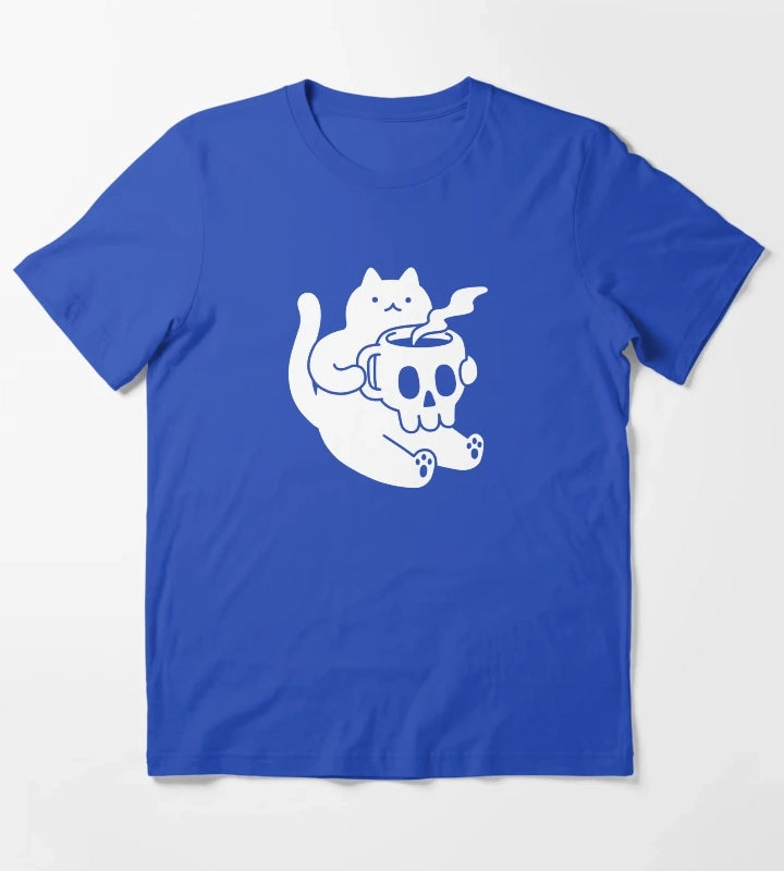 Cat and Skull Mug T-Shirt Blue