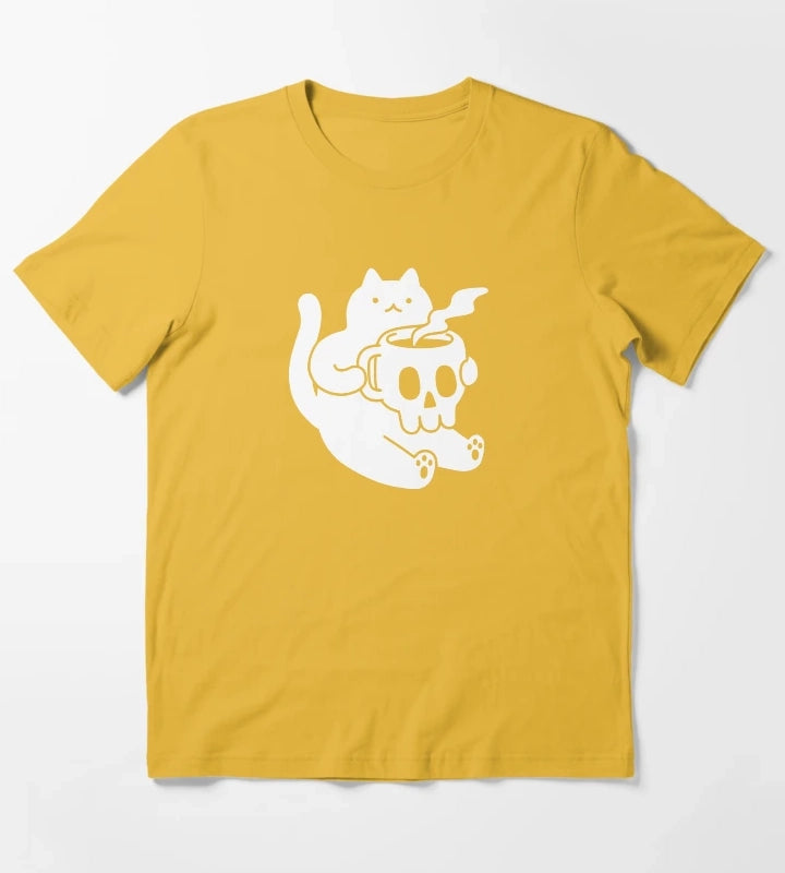 Cat and Skull Mug T-Shirt Yellow