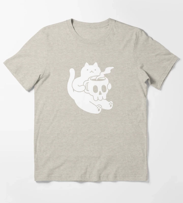 Cat and Skull Mug T-Shirt Cream