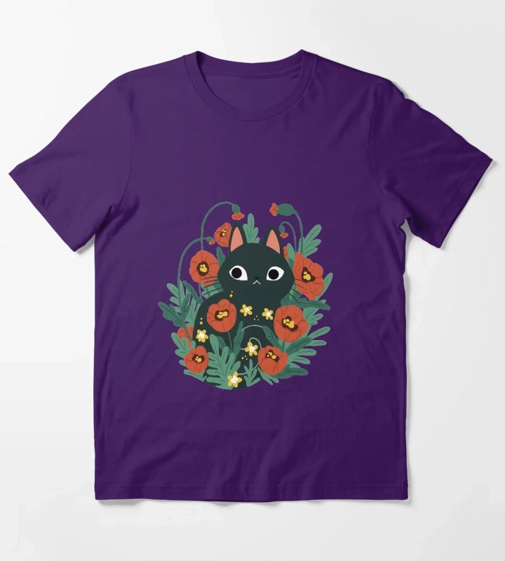Cat in Poppy Flowers T-Shirt Purple